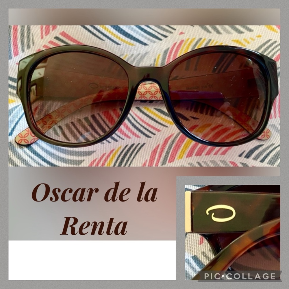 Oscar de la Renta Sunglasses, Tortoiseshell, Gradient Lens, Quatrefoil Accent